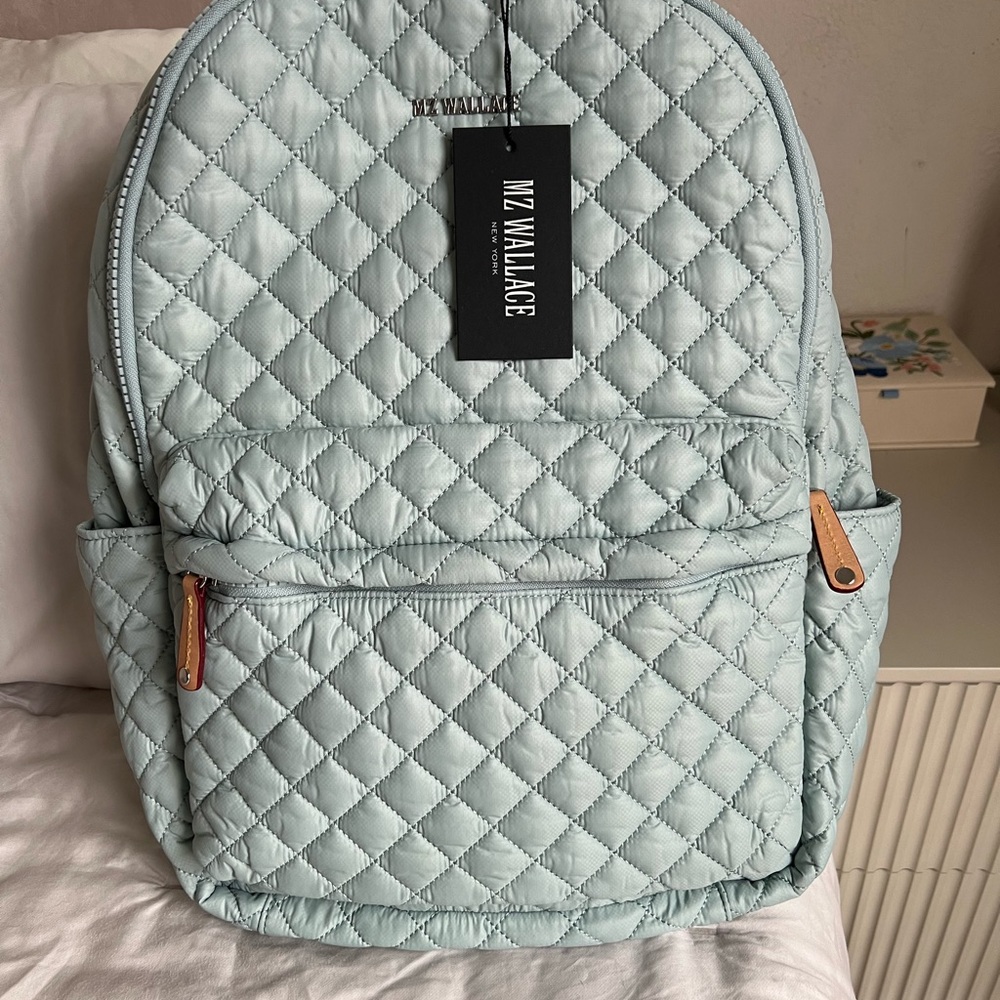 MZ Wallace Quilted Backpack in Silver Blue